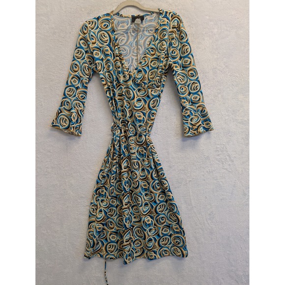 Rue21 Junior's Medium Blue Brown Circle Print Y2K Wrap Dress Excellent Condition - Picture 1 of 7